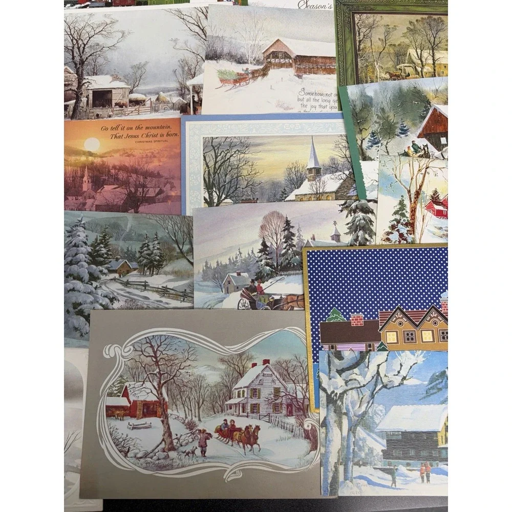 Vintage Christmas Cards Fronts ONLY Houses Barns More Scrapbooking Crafts 50+